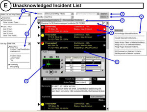 ShotSpotter wireframes with interaction design annotations.