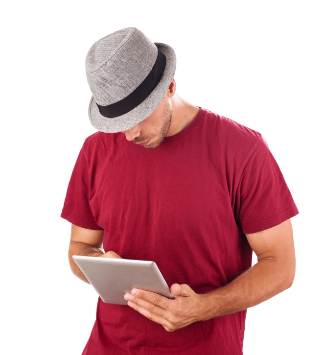 Man With Hat and Mobile Device
