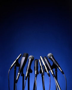 Microphones ready for a speaker